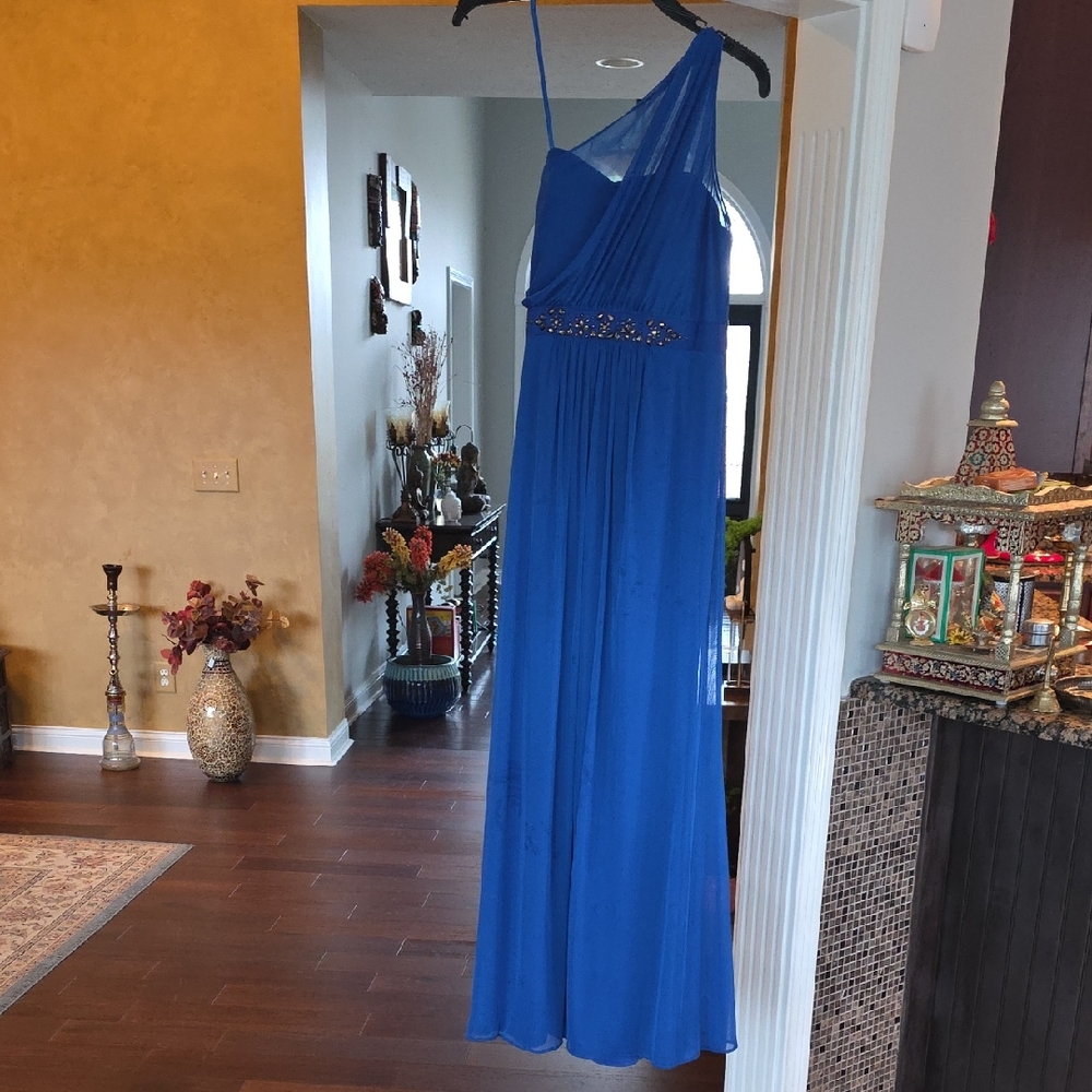 Adrianna Papell Blue One Shoulder Dress